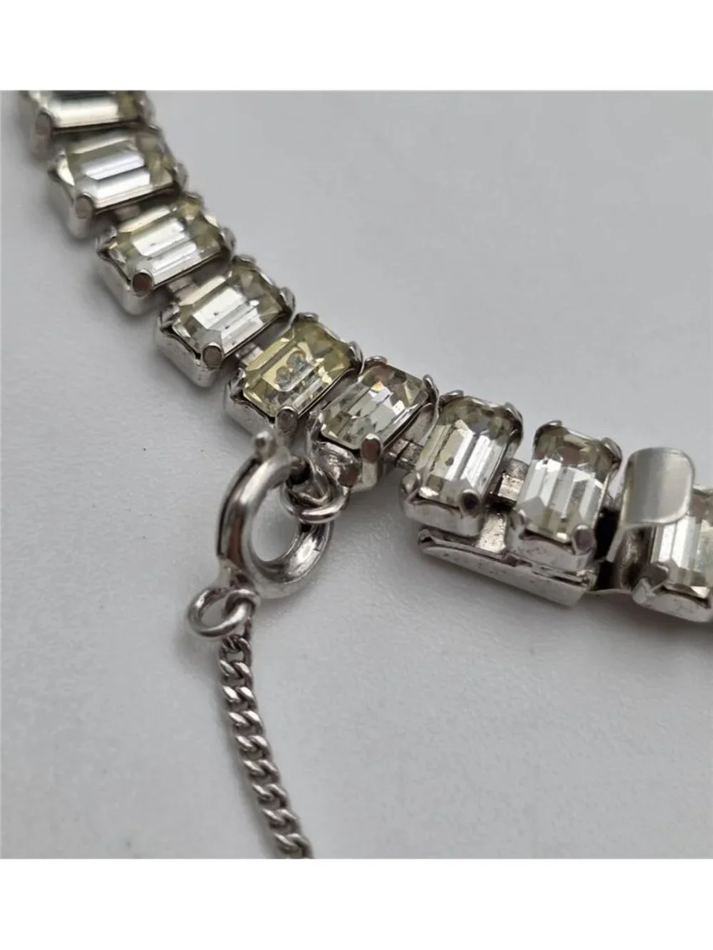 B. David Clear Baguette Rhinestone Tennis Bracelet Silver Tone 6.5in Vintage
